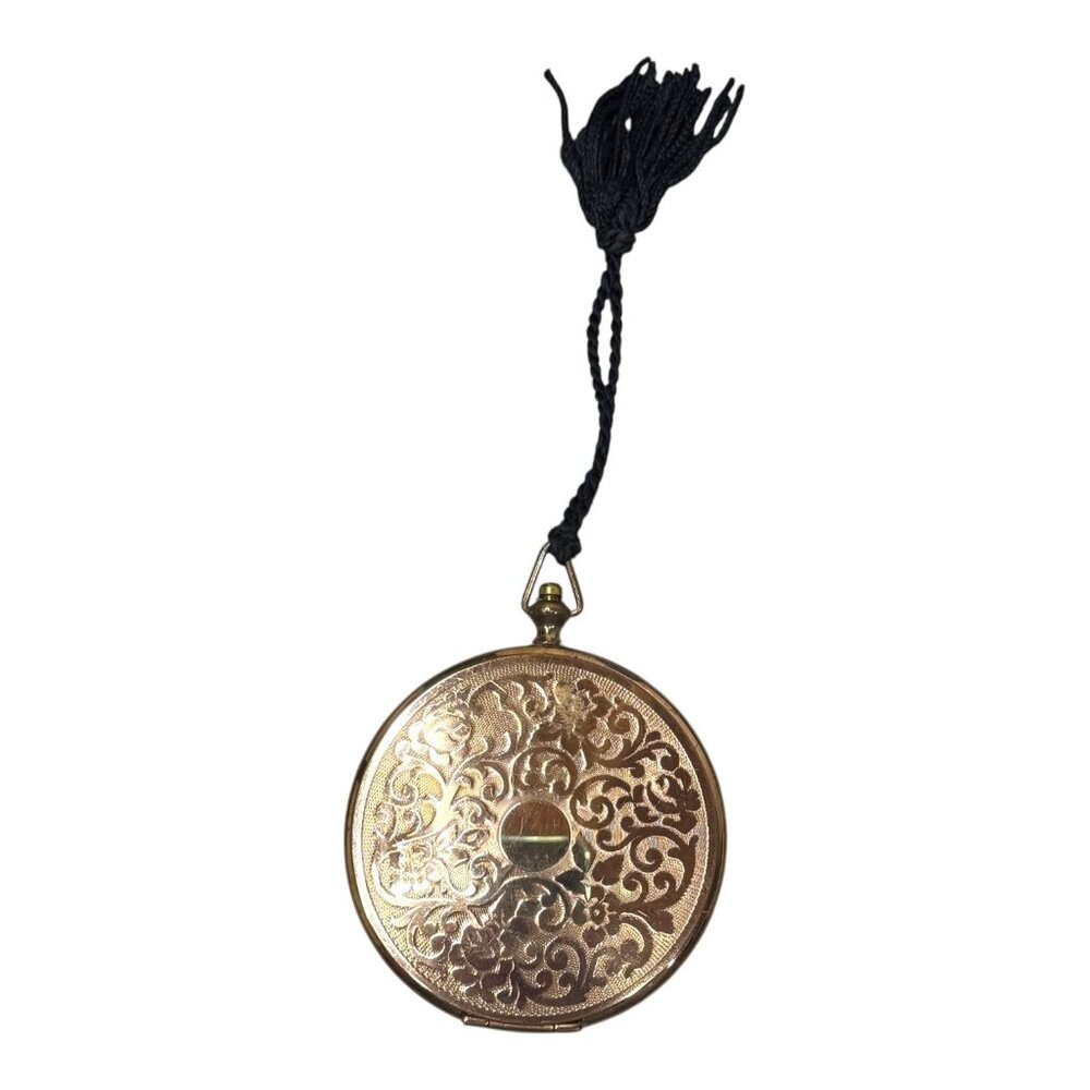 Vintage 1940s Gold Powder Compact Volupte Watchcase Black Tassel Clock READ